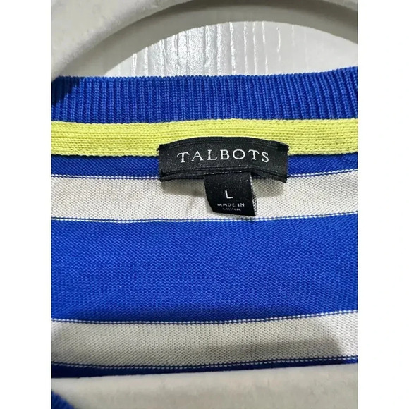 Talbots Blue Crew Neck Stripped Sequins Pullover Sweaters Size Large - Picture 4 of 4